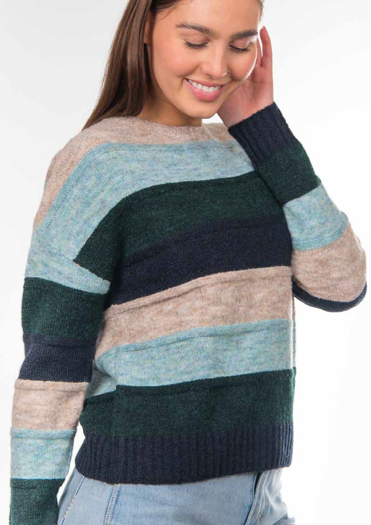 Fields Teal Combo Striped Boxy Pullover