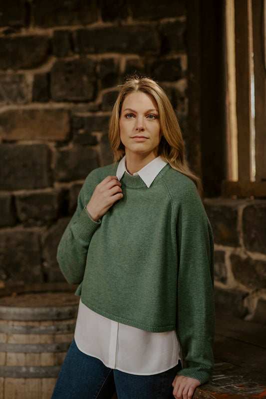 Fields Batwing Saddle Shoulder Pullover - Forest Green