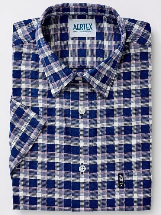 Aertex Taunton Navy White Check Short Sleeve Shirt