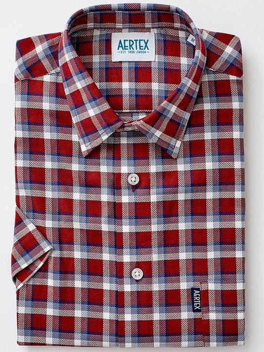 Aertex Taunton Rust Red Check Short Sleeve Shirt