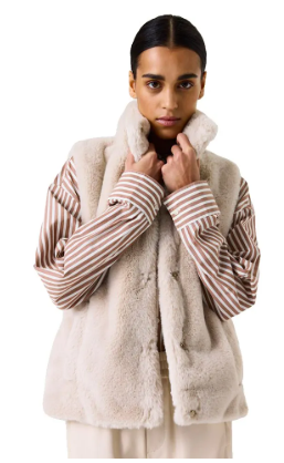 Garcia Faux Fur Vest- Soft Ivory