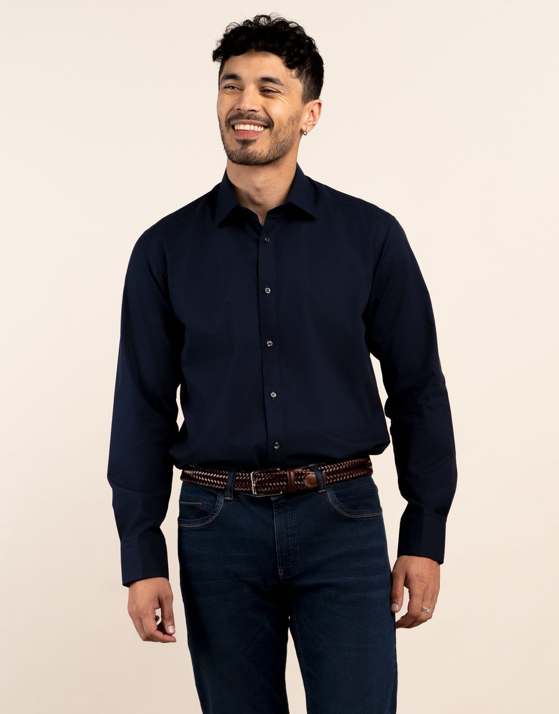 Rembrandt London Navy Plain Poplin Long Sleeve Shirt