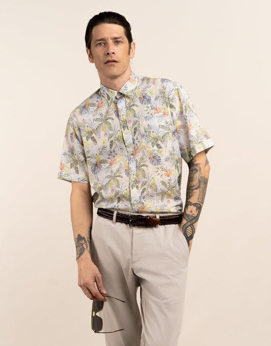 Rembrandt Raglan Tropical Print Short Sleeve Shirt