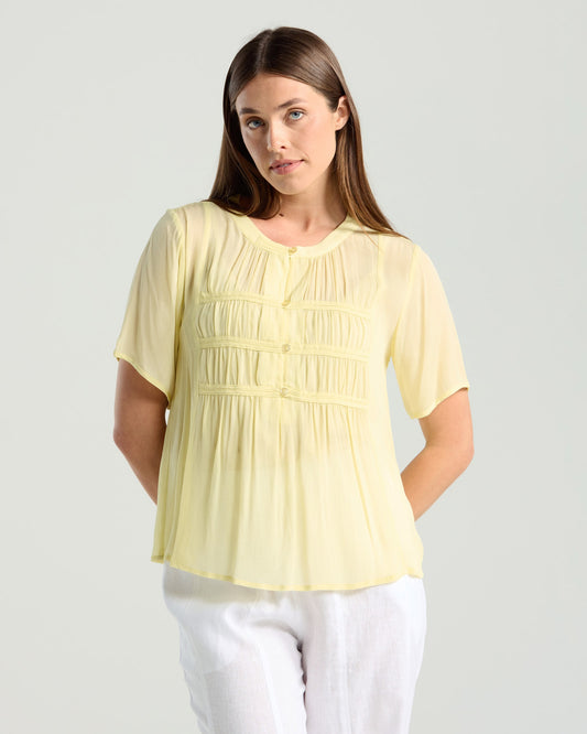 Blackstone Hilarie Gathered Front Short Sleeve Top - Mellow Yellow