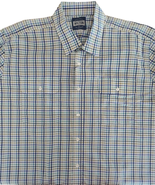 Milton Blue Aqua Check Short Sleeve Shirt