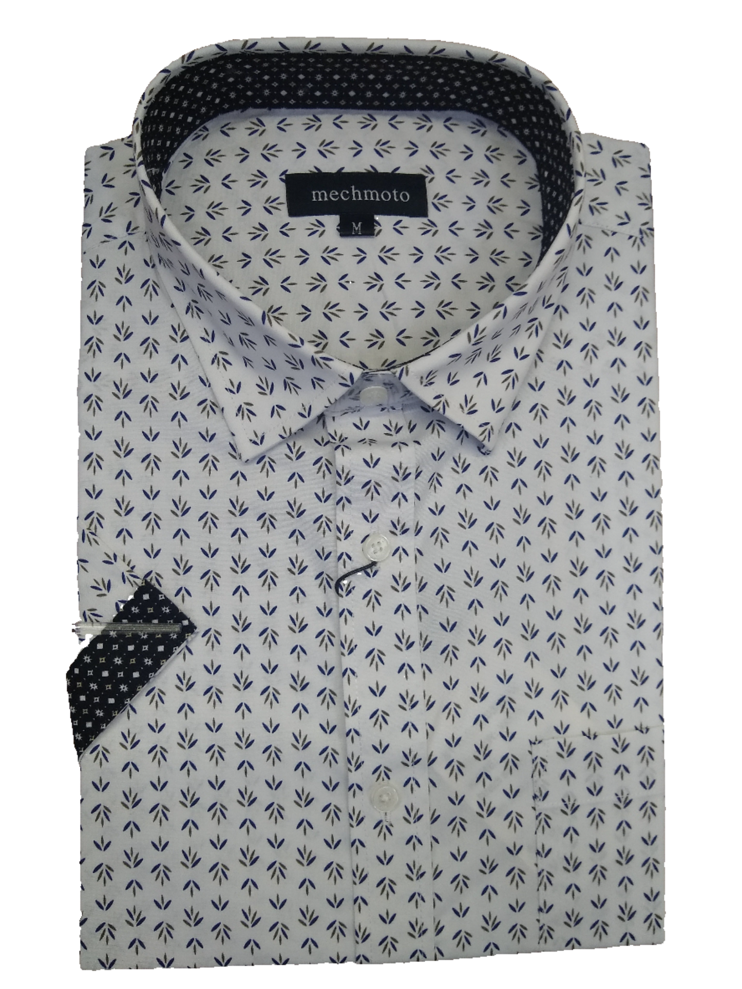 Mechmoto White Geo Print Short Sleeve Shirt