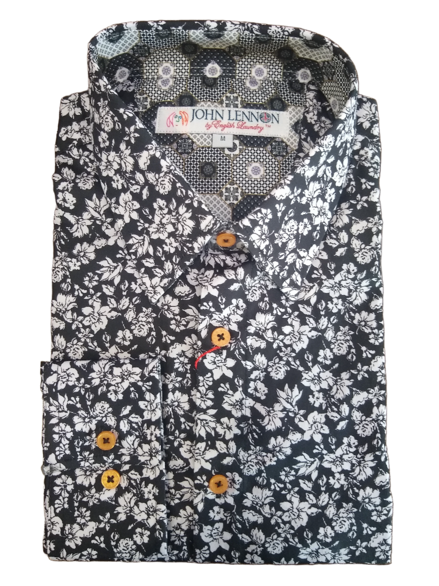 John Lennon Black White Floral Long Sleeve Shirt