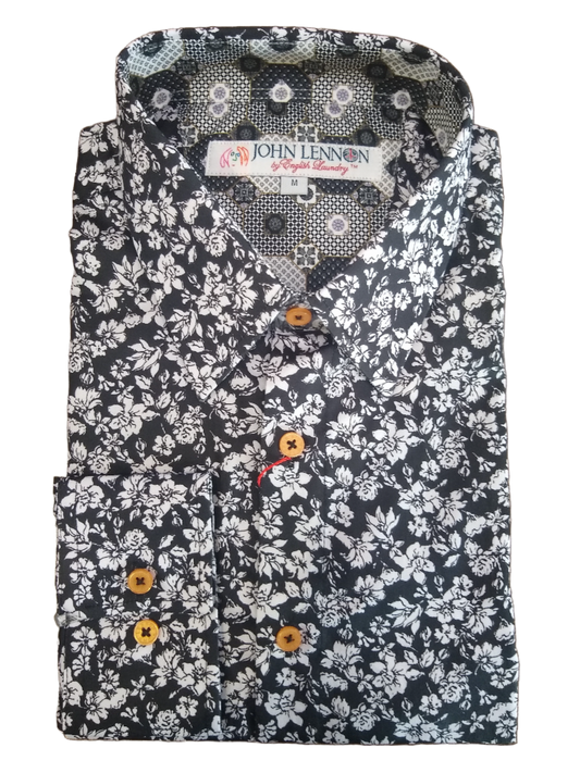 John Lennon Black White Floral Long Sleeve Shirt