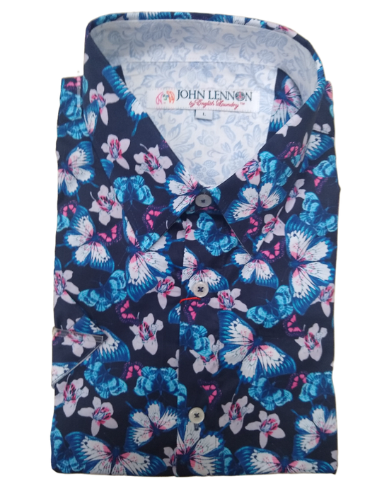 John Lennon Floral Butterfly Short Sleeve Casual Shirt