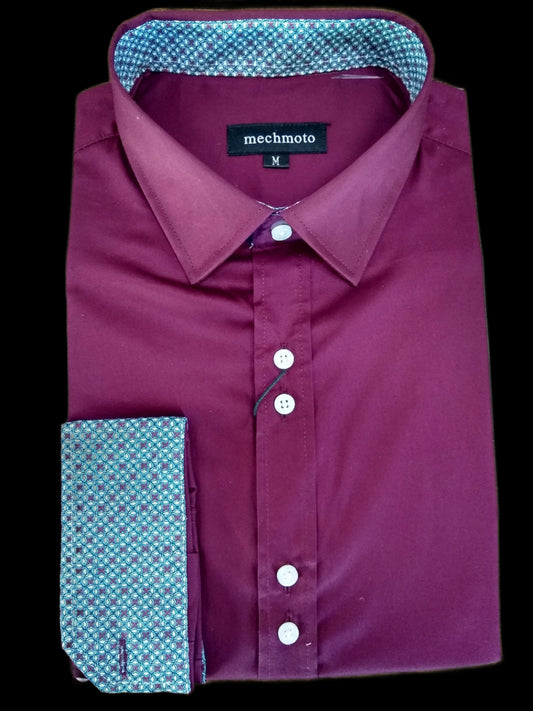 Mechmoto Sateen Cotton Burgundy Long Sleeve Shirt