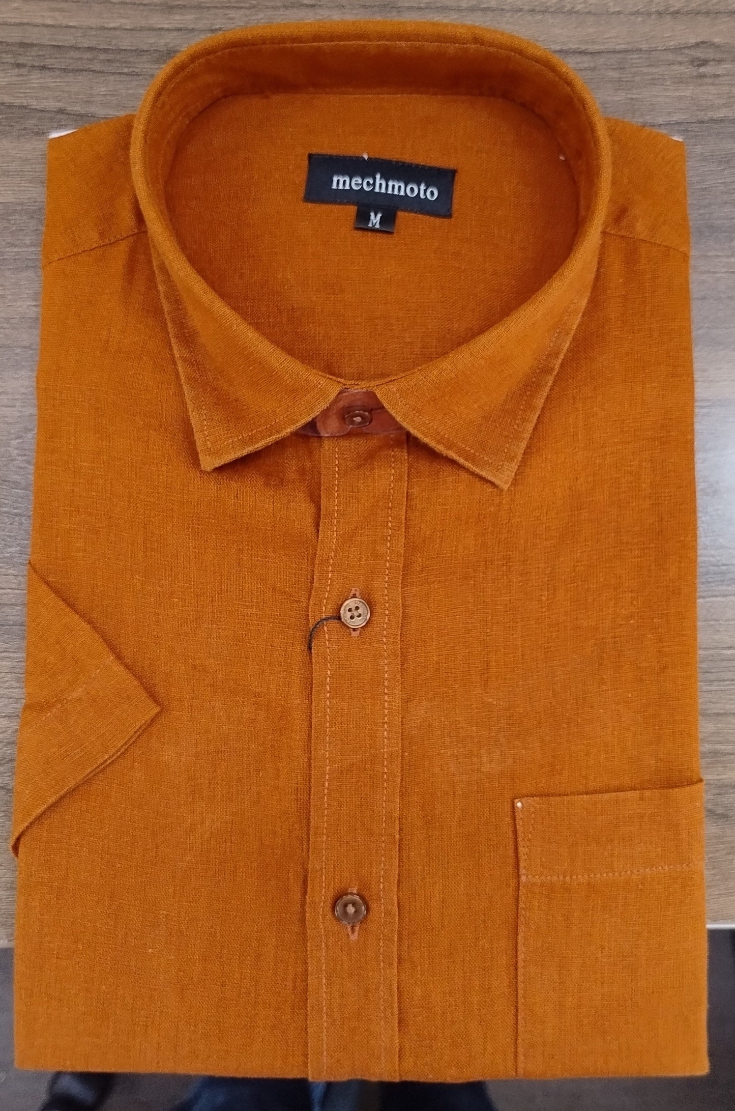 Mechmoto Burnt Orange Linen Short Sleeve Shirt