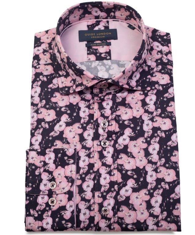 Guide London Pink Pansies Long Sleeve Shirt