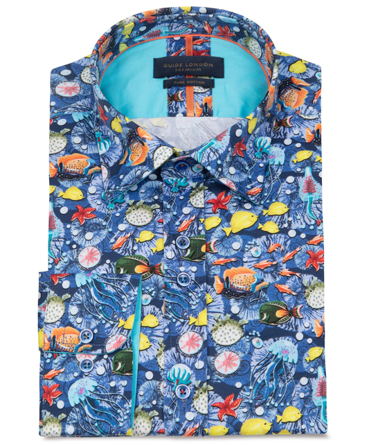 Guide London Vibrant Fish Print Long Sleeve Shirt