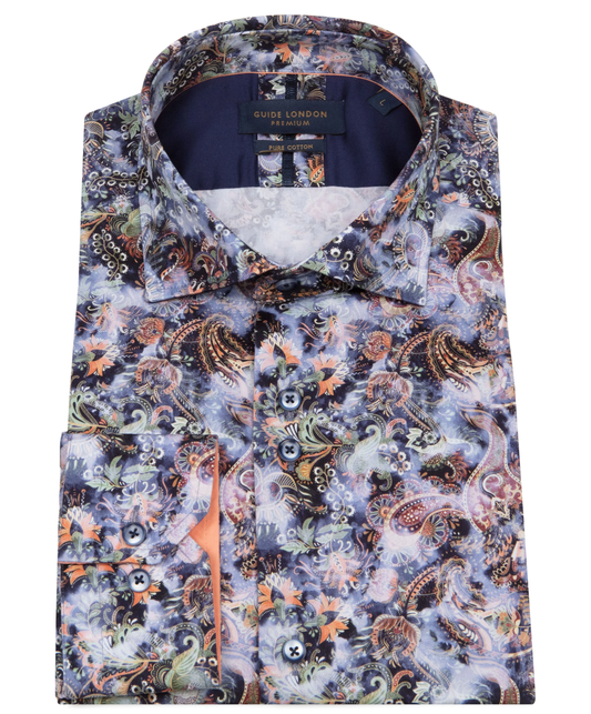 Guide London Vibrant Leafy Pattern Long Sleeve Cotton Shirt