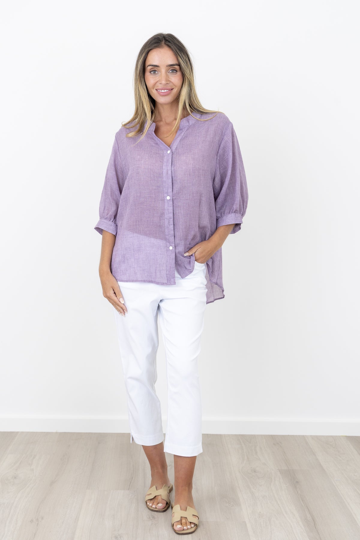 Maglia Bella Ladies Cotton 3/4 Sleeve Shirt - Grape