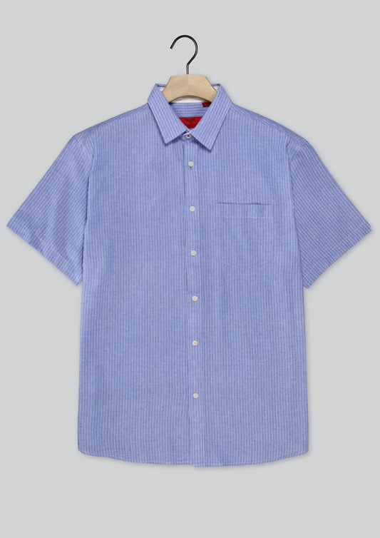 RF Scott Fields Short Sleeve Linen Shirt Sky Stripe