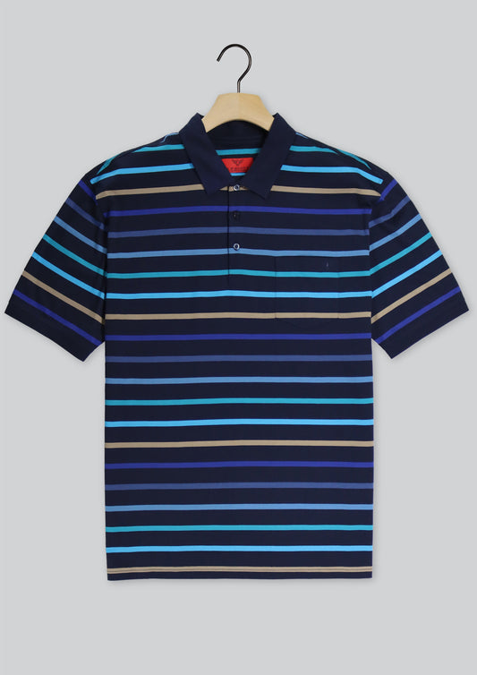 RF Scott Gordan Blue Stripe Short Sleeve Polo Shirt