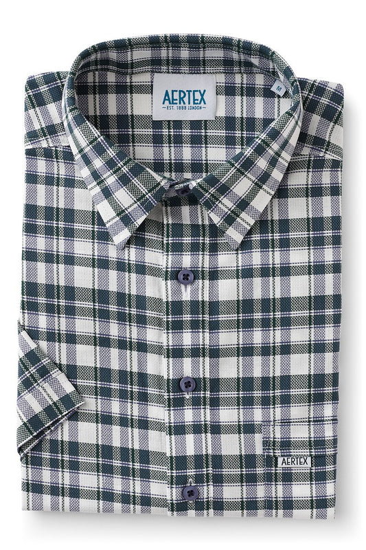Aertex Men's Green Navy White Check Short Sleeve Shirt