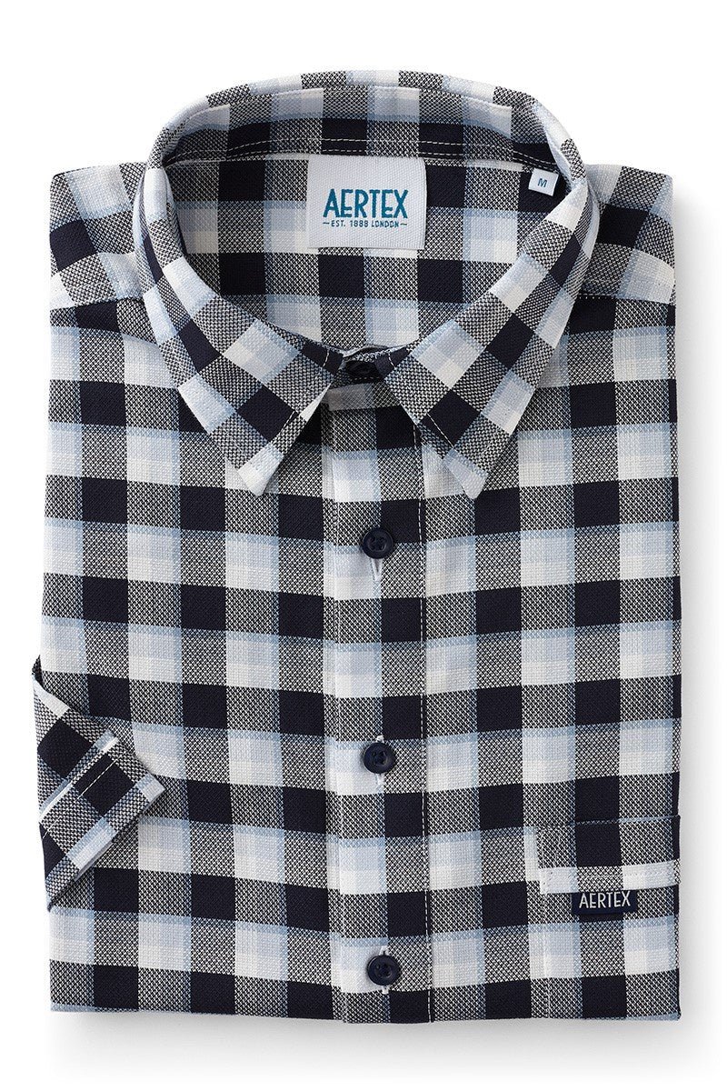 Aertex Men's Navy Large Check Short Sleeve Shirt
