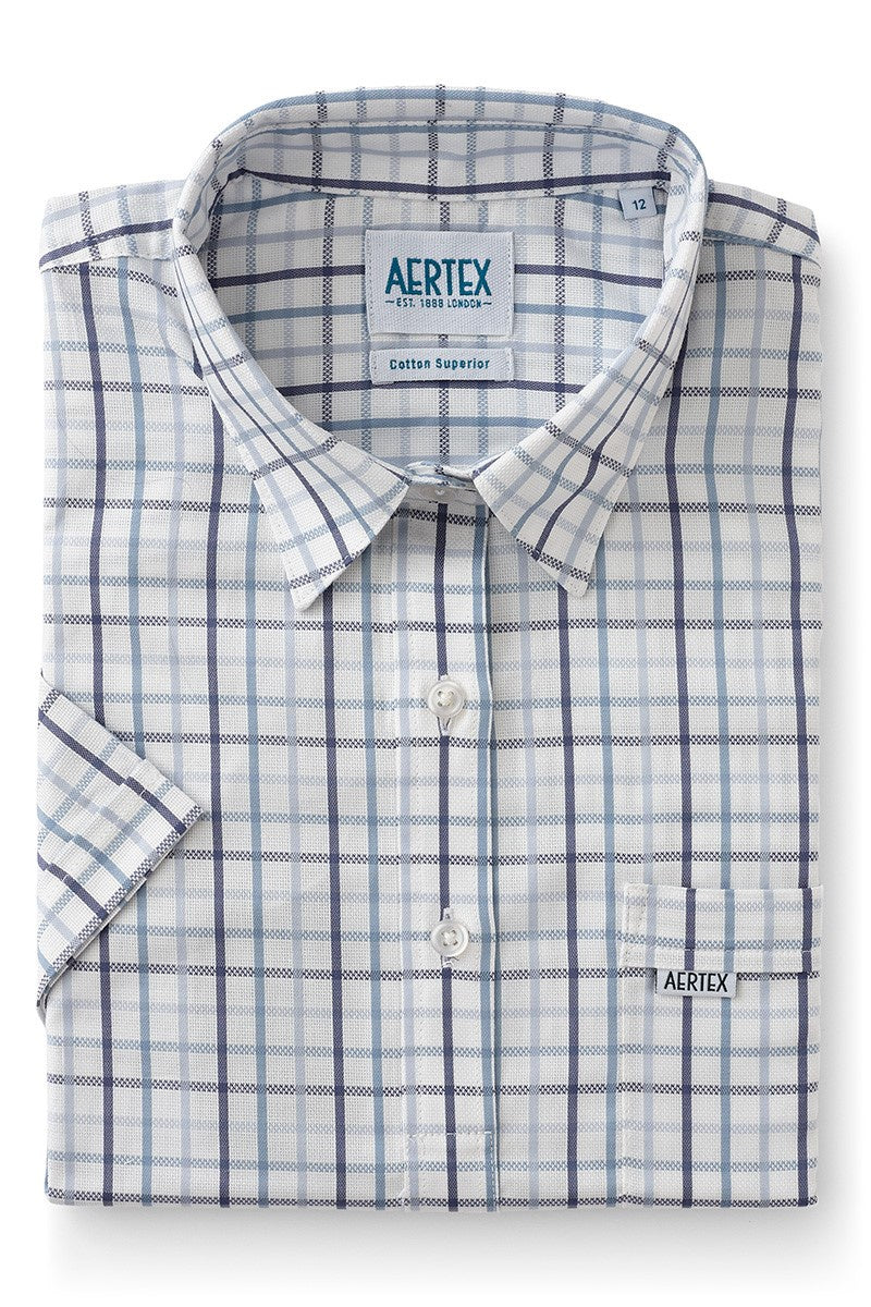 Aertex Wells Women's Blue Check Short Sleeve Shirt