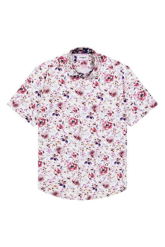 Cambridge Portsea White Multi Floral Short Sleeve Shirt