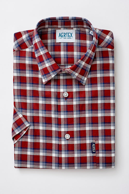 Aertex Wells Navy Pink Check Short Sleeve Shirt