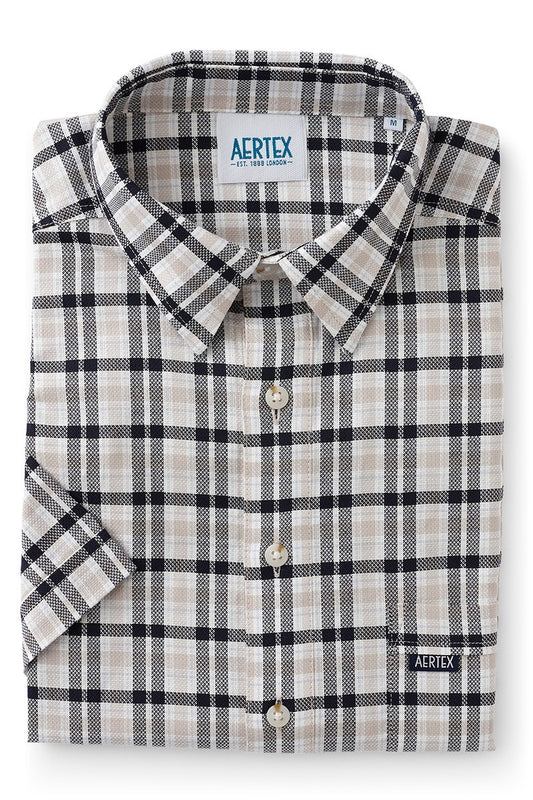 Aertex Men's Navy Black Check Short Sleeve Shirt