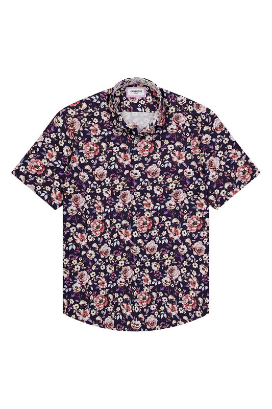 Cambridge Portsea Navy Multi Floral Short Sleeve Shirt