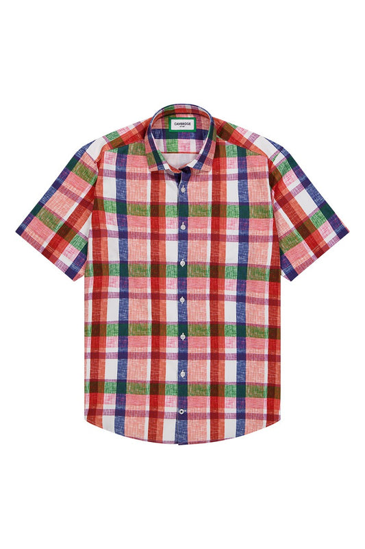Cambridge Portsea Rust Multicolour Check Short Sleeve Shirt