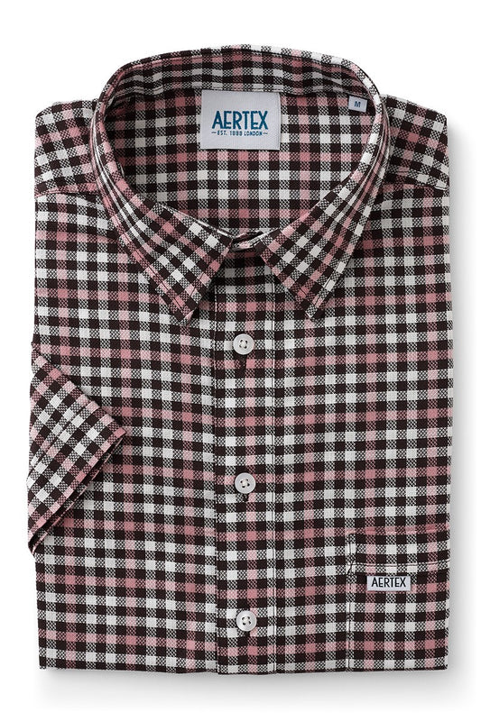 Aertex Men's Chocolate & Pink Check Short Sleeve Shirt