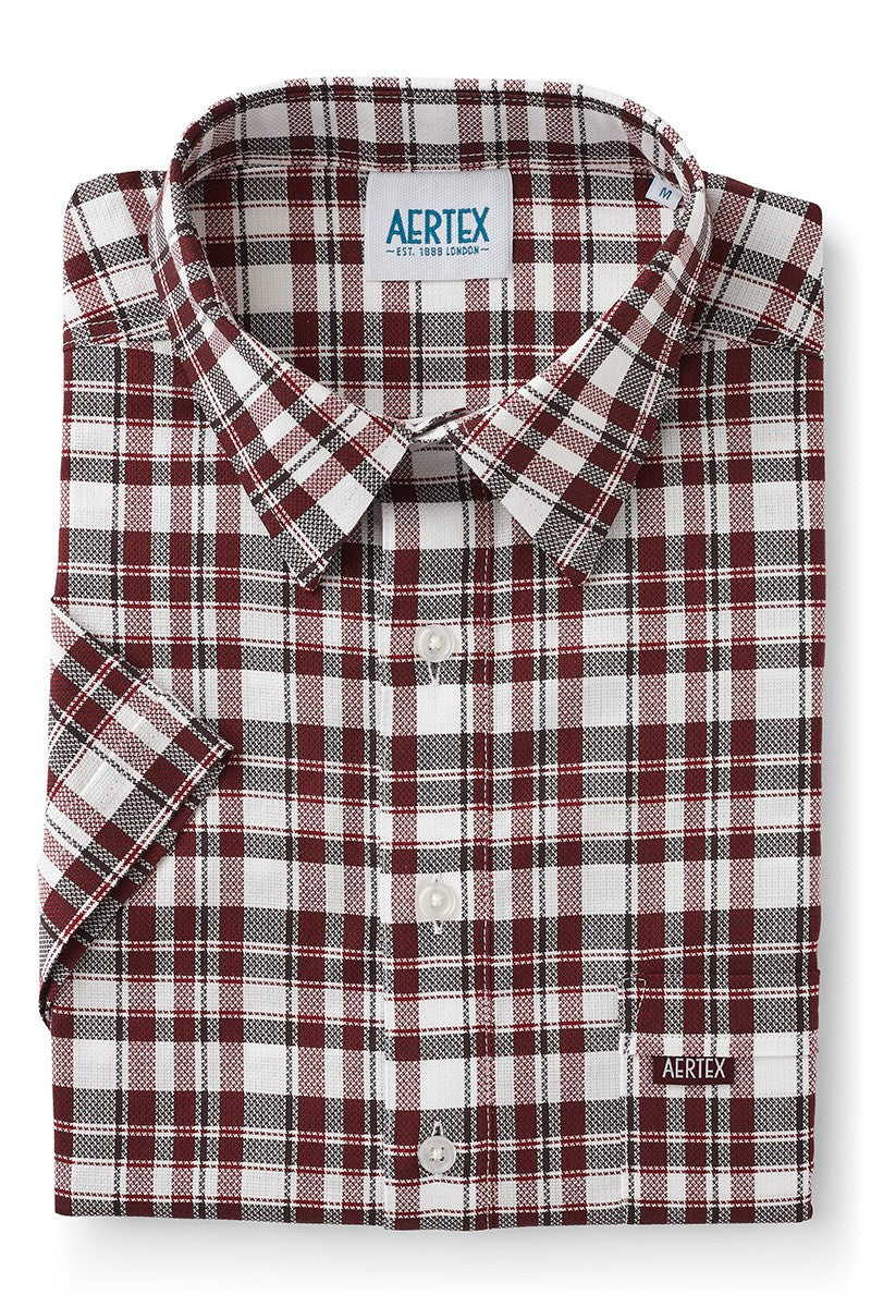 Aertex Men's Red Navy White Check Short Sleeve Shirt