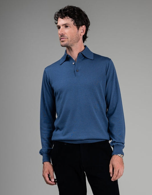 Rembrandt Haast Vintage Blue Merino Long Sleeve Polo