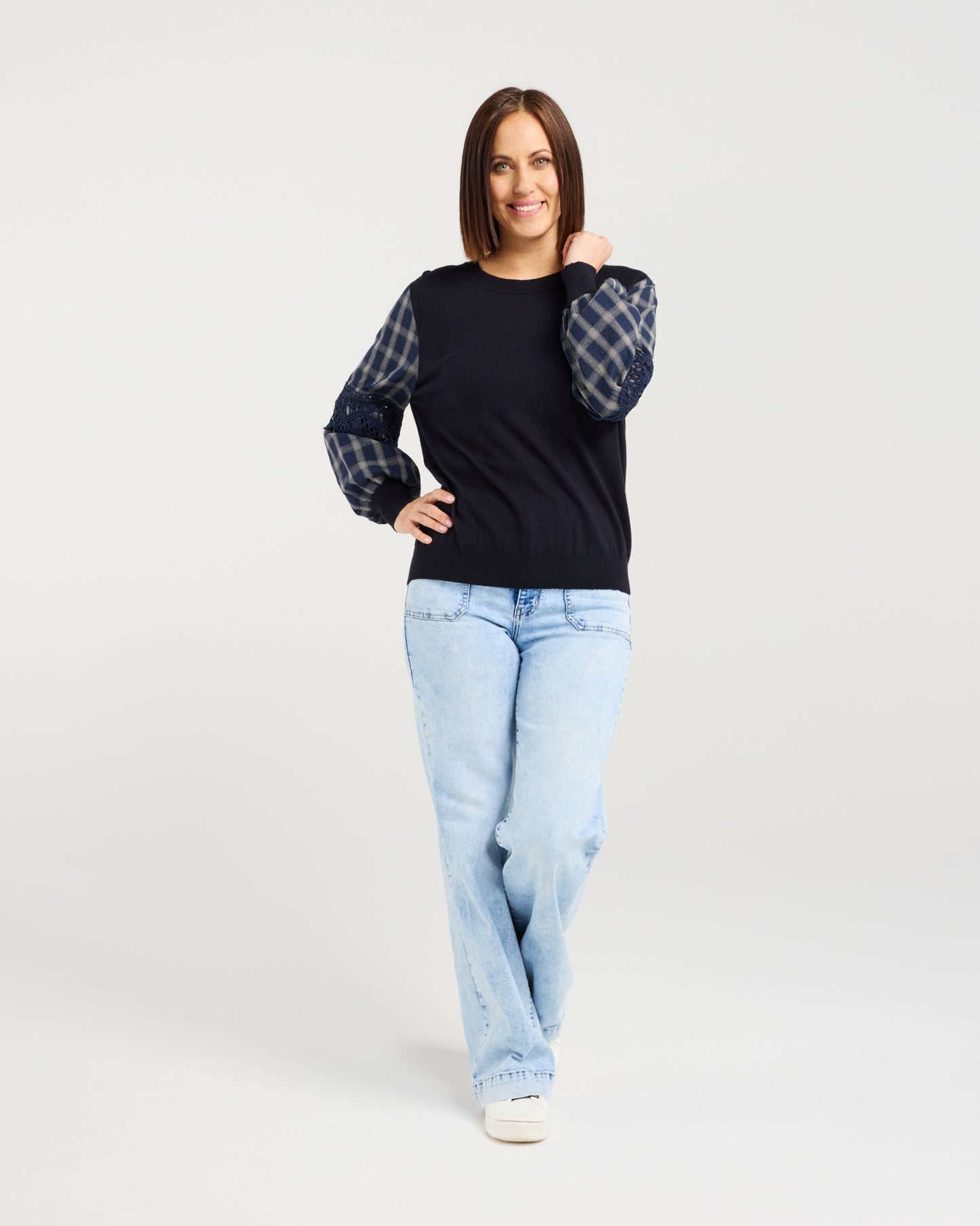 Zafina Lilith Top - Ink Check Lines