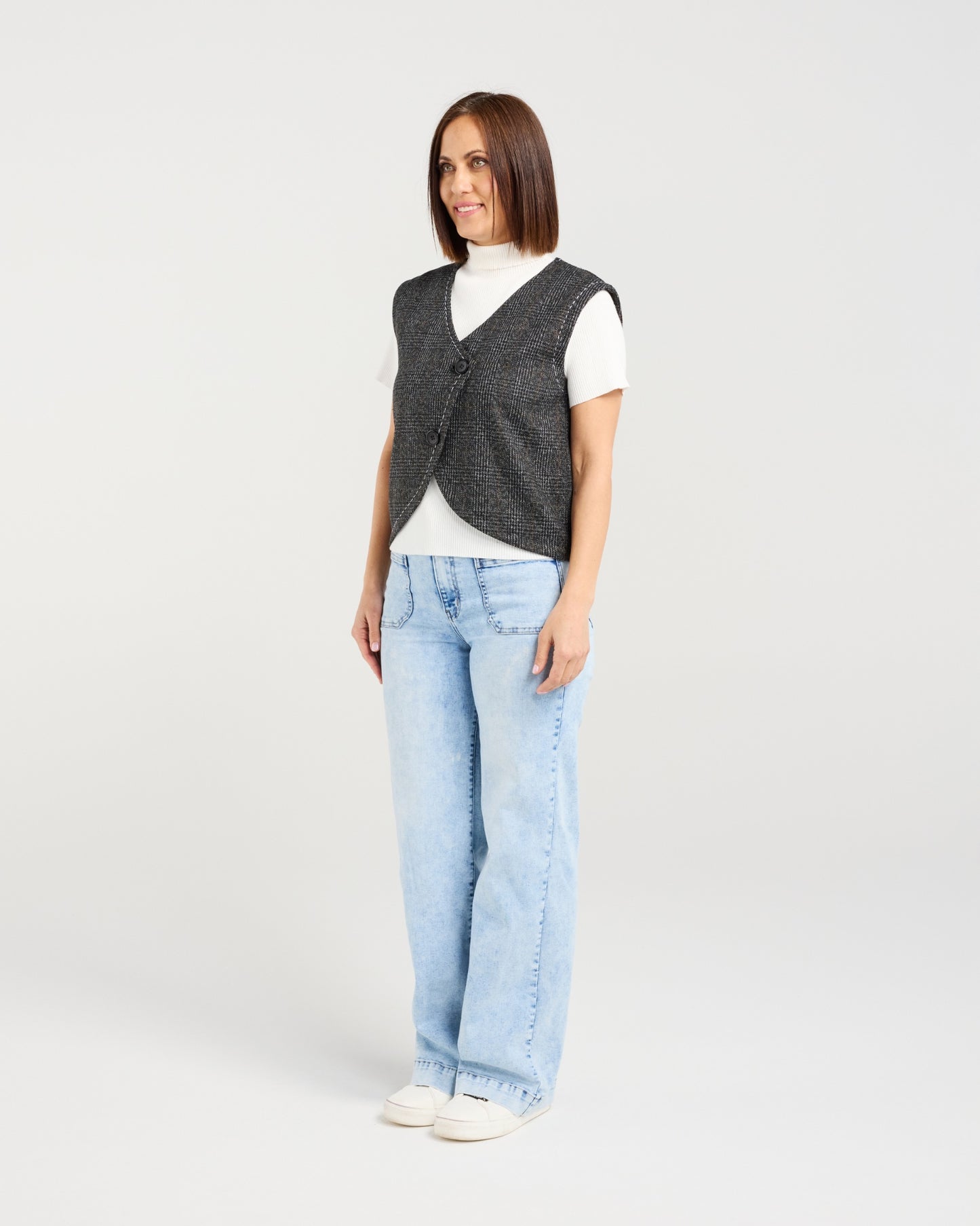 Zafina Verona Vest - Stone Plaid