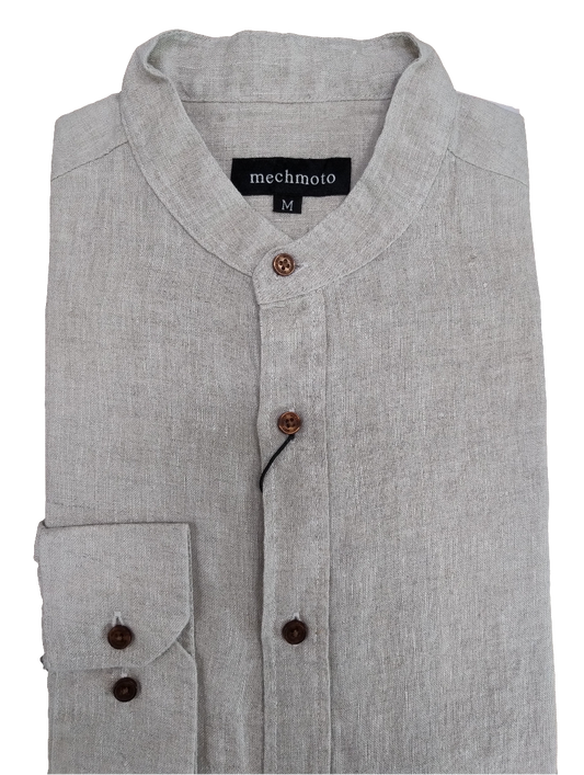 Mechmoto Long Sleeve Linen Mandarin Collar Shirt - Natural