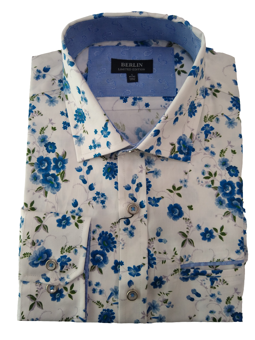 Berlin White Floral Print Long Sleeve Shirt