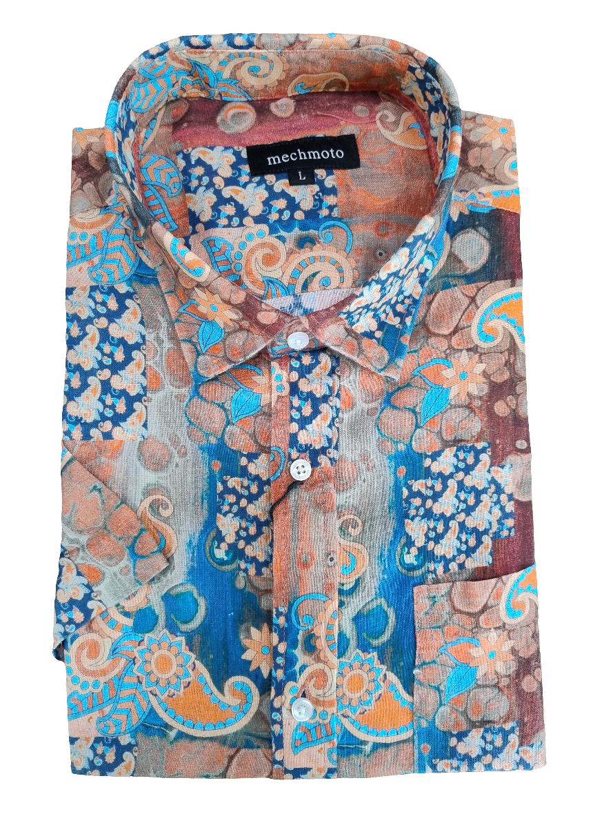 Mechmoto Paisley Print Linen Short Sleeve Shirt
