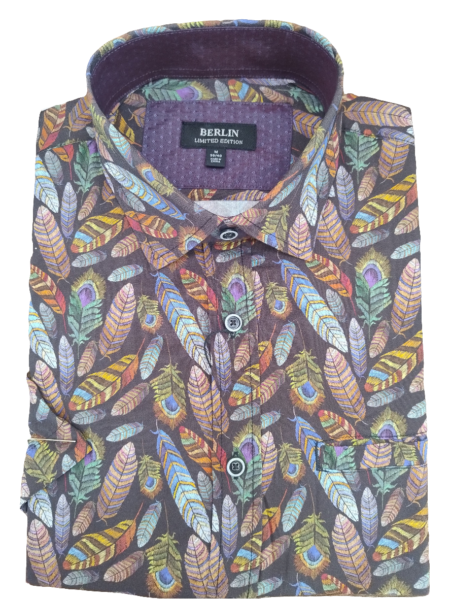 Berlin Coloured Feathers Viscose Short Sleeve Shirt