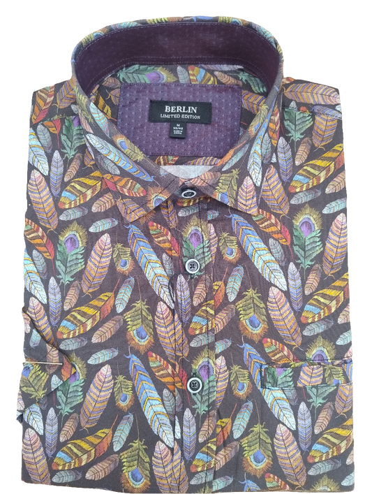 Berlin Coloured Feathers Viscose Short Sleeve Shirt