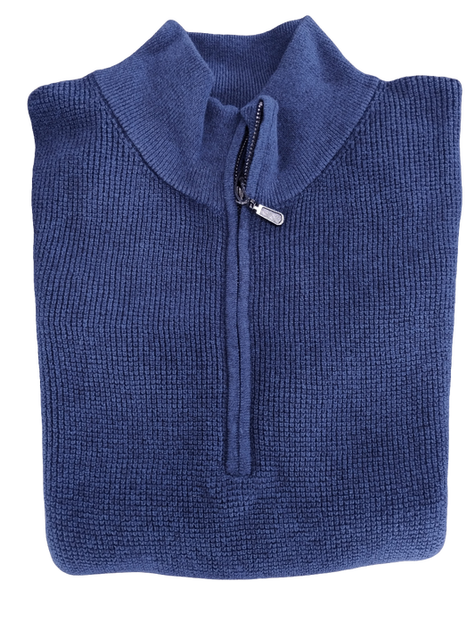 Mechmoto Navy Cotton Zip Neck Line Jumper