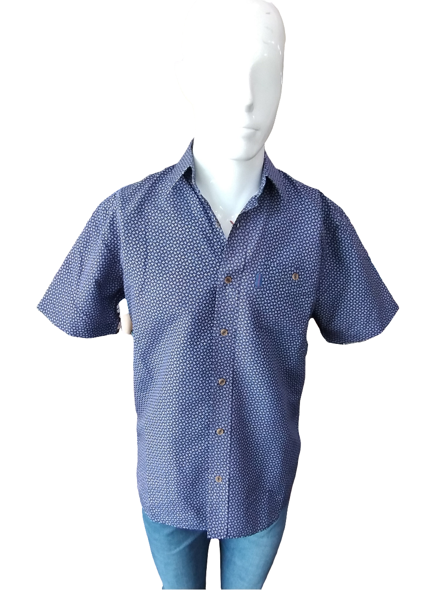 Portobello Road Ironcheater Navy and Blue Short Sleeve Shirt