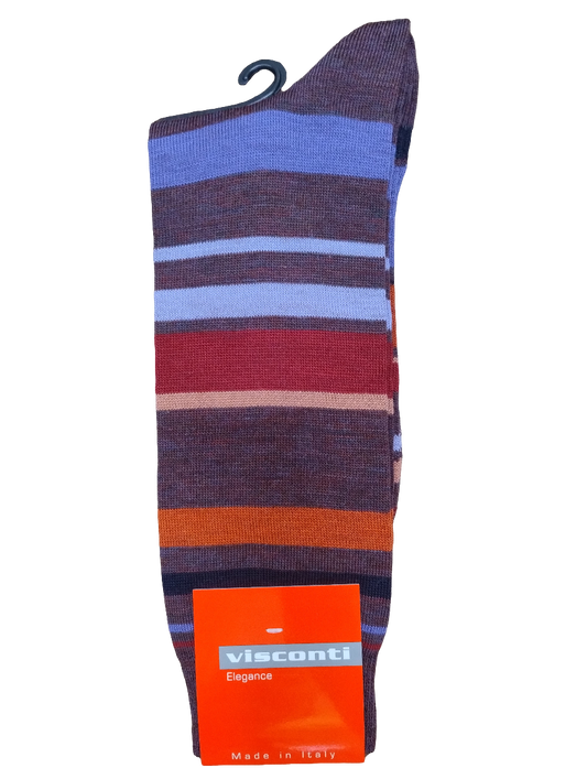 Visconti Italian Block Stripe Merino Wool Socks - Prugna