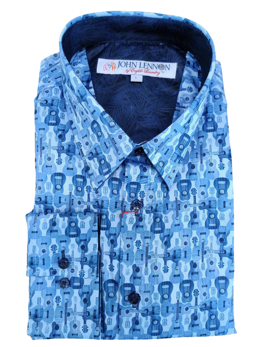 john lennon men's dress shirts John Lennon Men's Blue Button Down Dress Shirt Long Sleeve XL