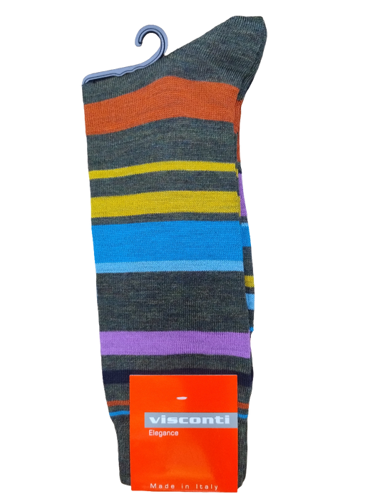 Visconti Italian Block Stripe Merino Wool Socks - Bosco