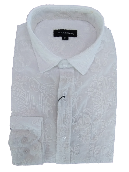 Mechmoto Embroidered Linen White Long Sleeve Shirt