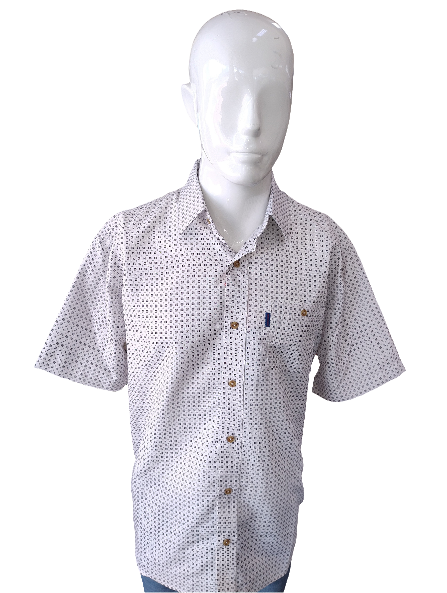 Portobello Road Ironcheater White and Navy Short Sleeve Shirt