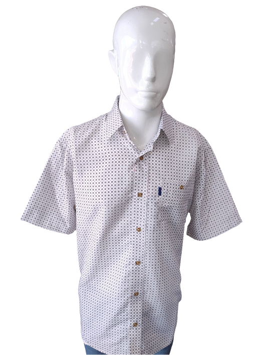 Portobello Road Ironcheater White and Navy Short Sleeve Shirt