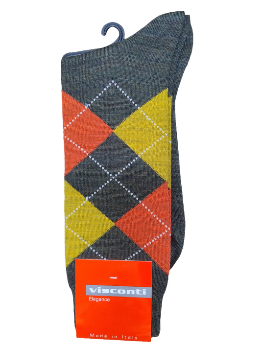 Visconti Italian Argyle Merino Wool Socks Brown