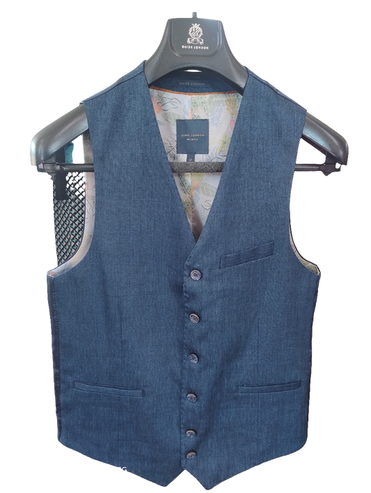 Guide London Navy Linen Blend Waistcoat