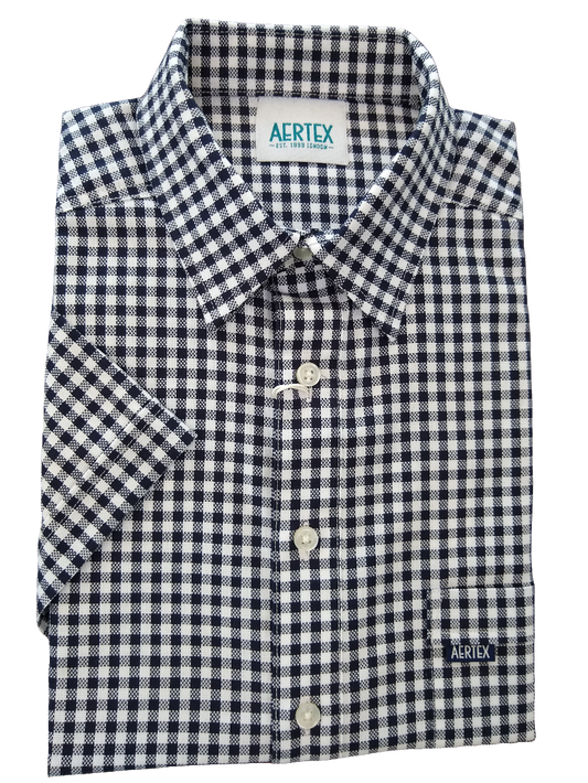 Aertex Men Dark Navy Check Short Sleeve